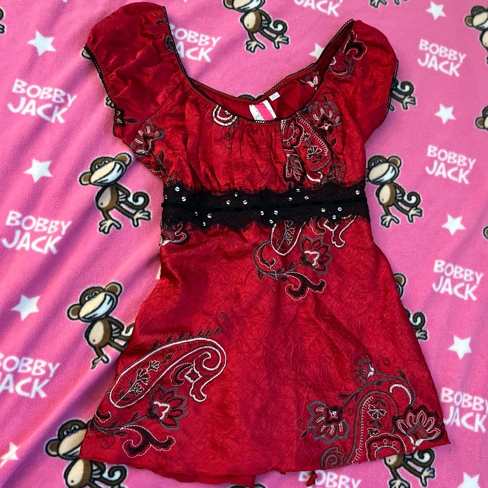 90s y2k 2000s lace satin vampy witchy top